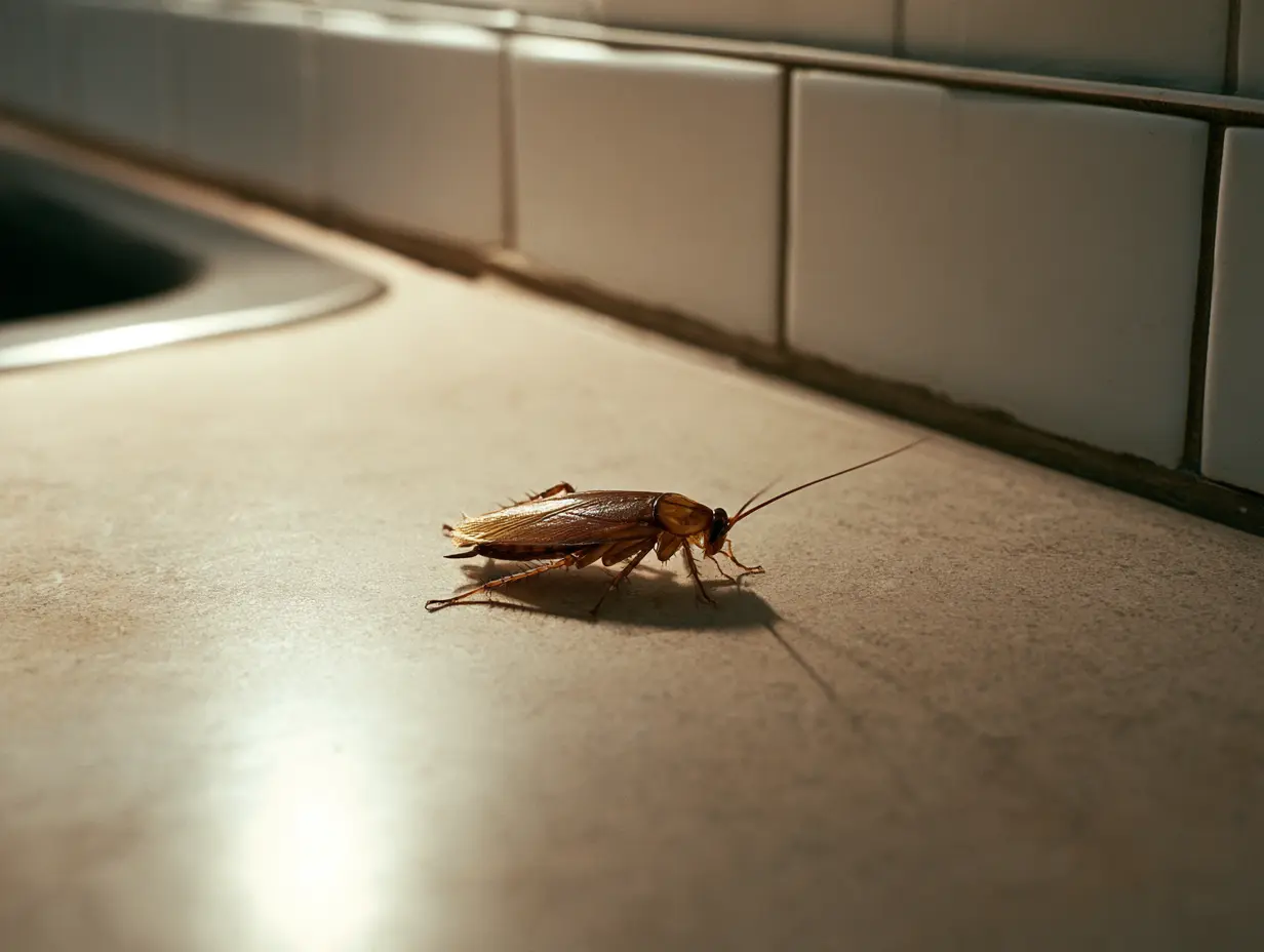 Cockroach on a kitchen counter