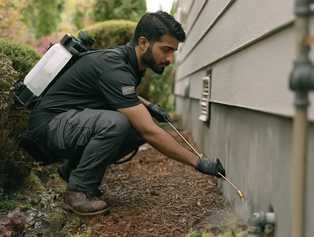Technician treating the foundation of a home